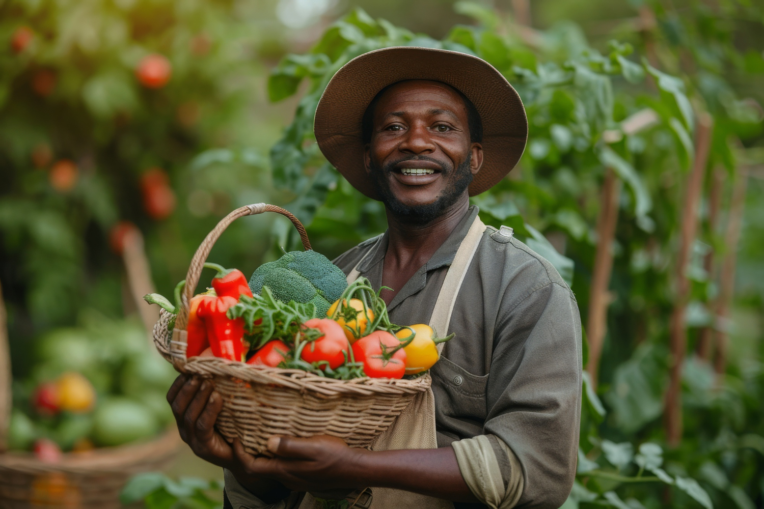 A farm partner working with produce